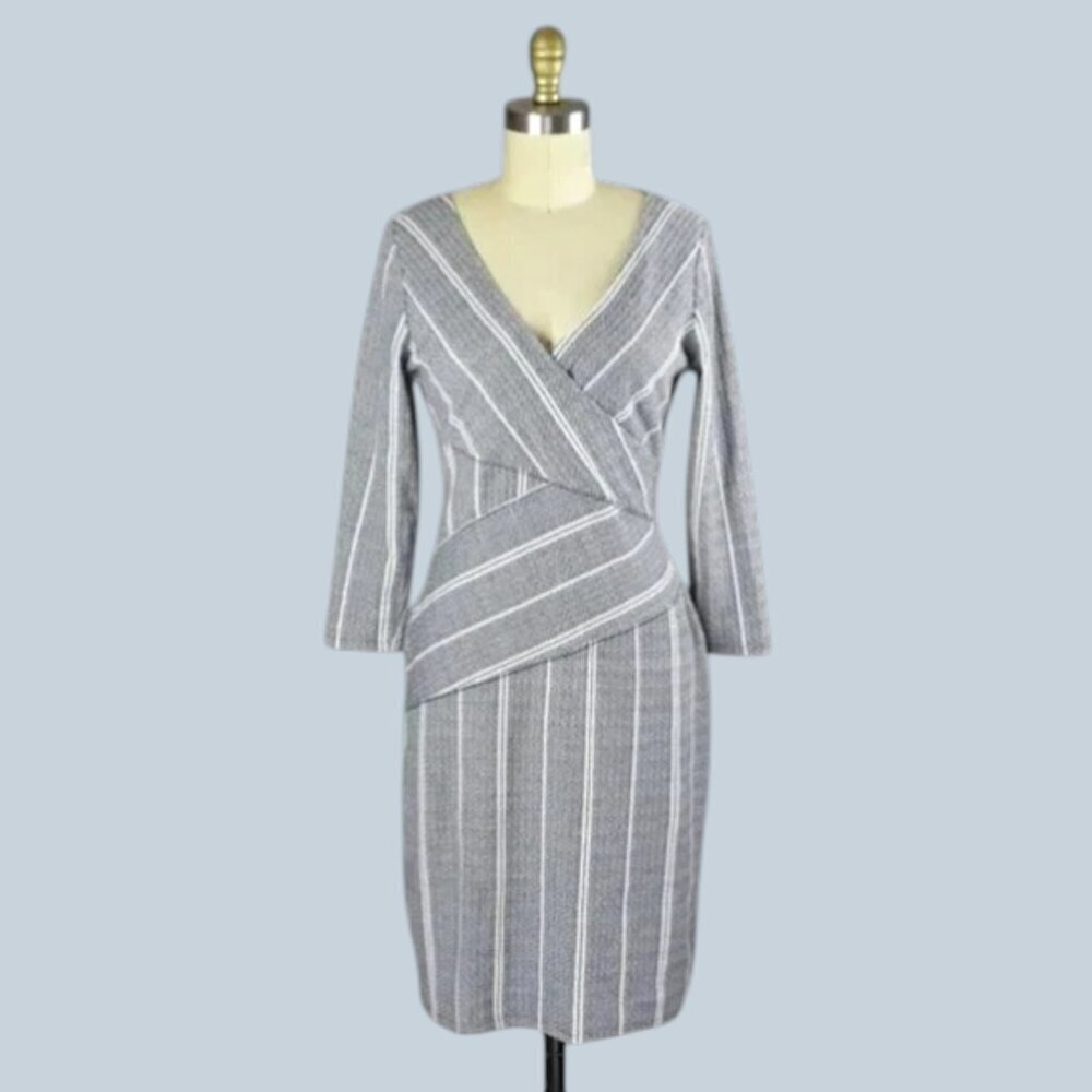 MAEVE ANTHROPOLOGIE WRAPPED STRIPED COLUMN DRESS - Picture 2 of 7